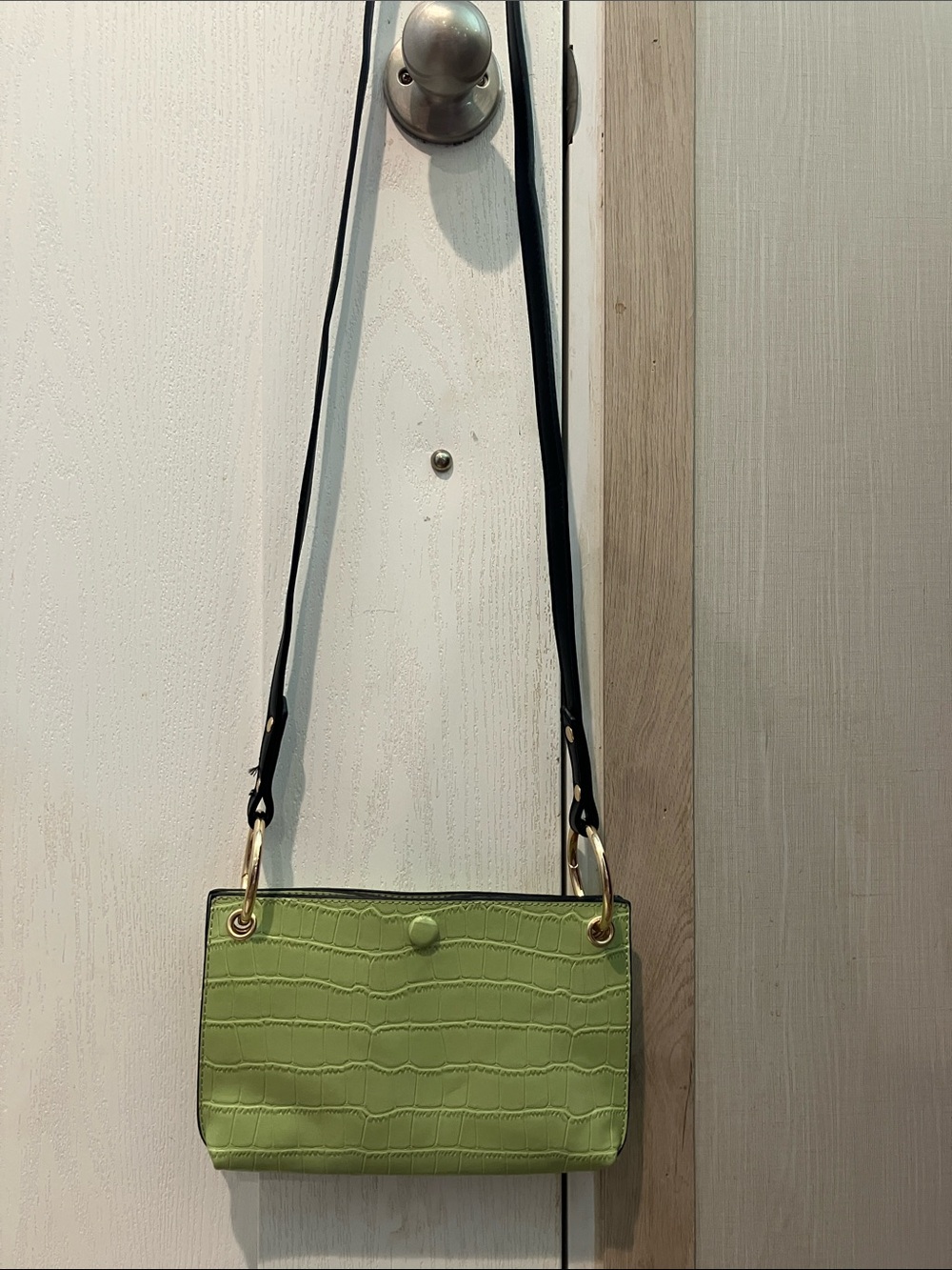 Green Croc-Embossed Crossbody Bag